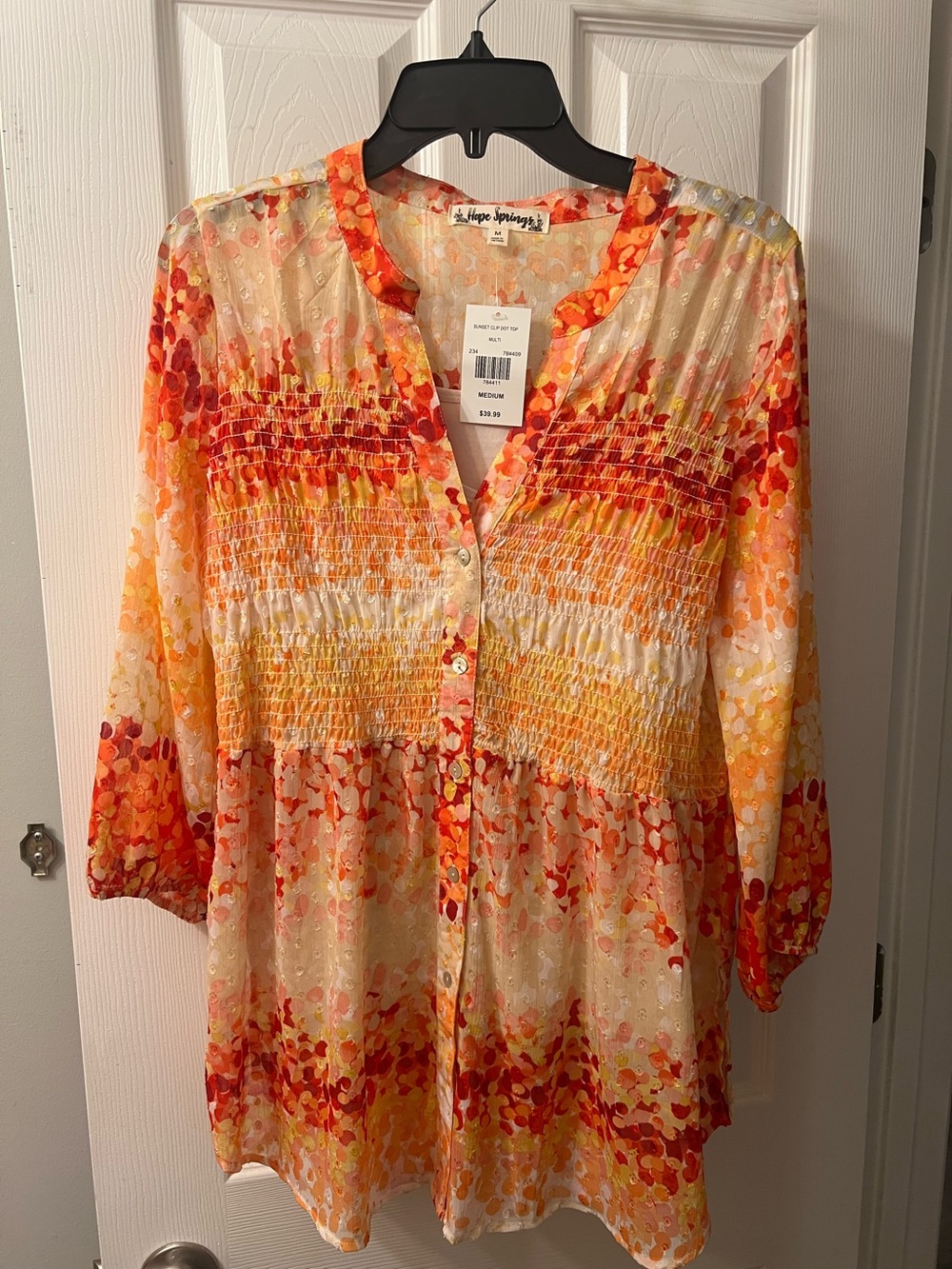 julia jordan Orange and Yellow Floral Smocked Blouse